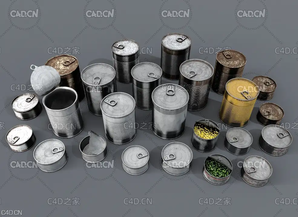 24个金属罐装盒子 易拉罐 罐头盒 奶粉罐子C4D模型 Cuberbrush - Cans Pack