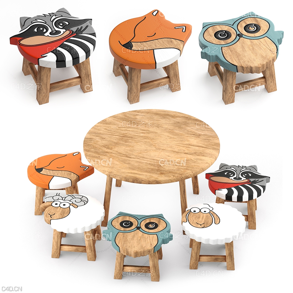 幼儿园卡通动物小板凳模型 Cuberbrush - kids furniture01-animal chairs - C4D之家 - kids-furniture01-animal-chairs-01.jpg