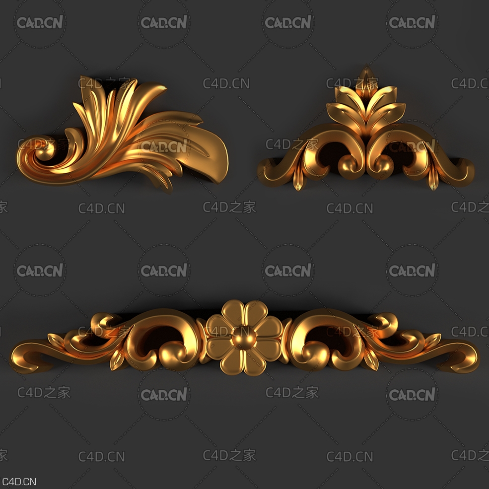 欧式雕花装饰品C4D模型 Ornament