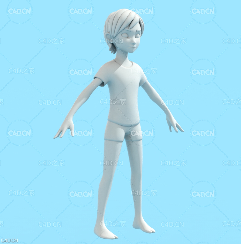 穿短裤的卡通小男孩C4D模型 Cartoon Kid - C4D之家 - C4D.jpg