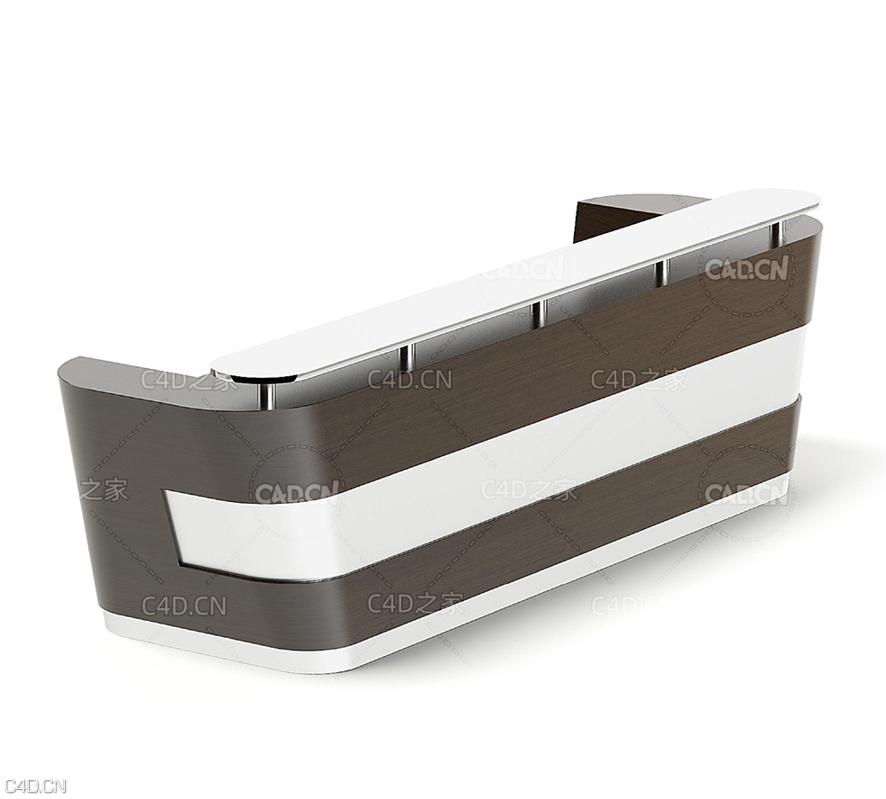 公司大厅接待台C4D模型 Wooden and Metal Reception Desk 3D Model