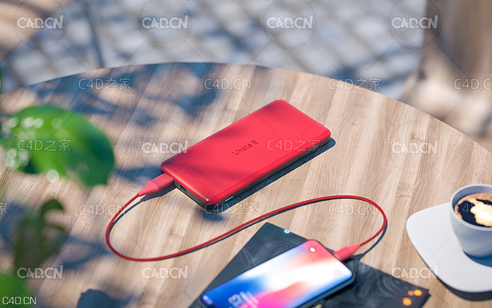 便携式移动电源充电宝C4D OCTNAE模型 - C4D之家 - 充电宝场景.jpg