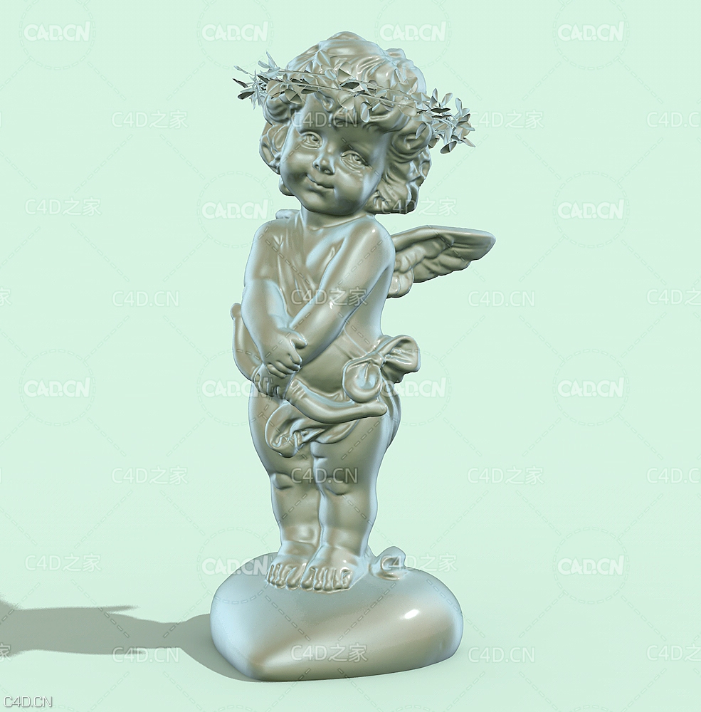 头戴花环的小天使雕塑模型 Little angel sculpture