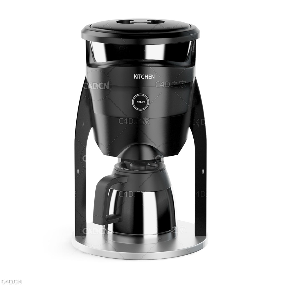 黑色家用小型咖啡机C4D模型 coffee machine