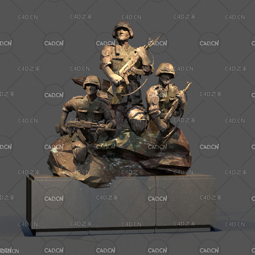 3名拿枪的战士雕塑 营院雕塑 军营文化雕塑C4D模型