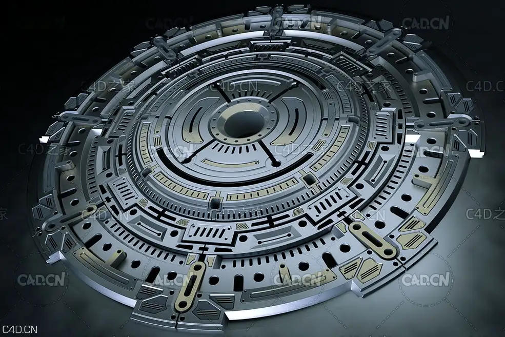 C4D OCTANE科幻机械圆盘机器核心机械装置圆形科技造型模型