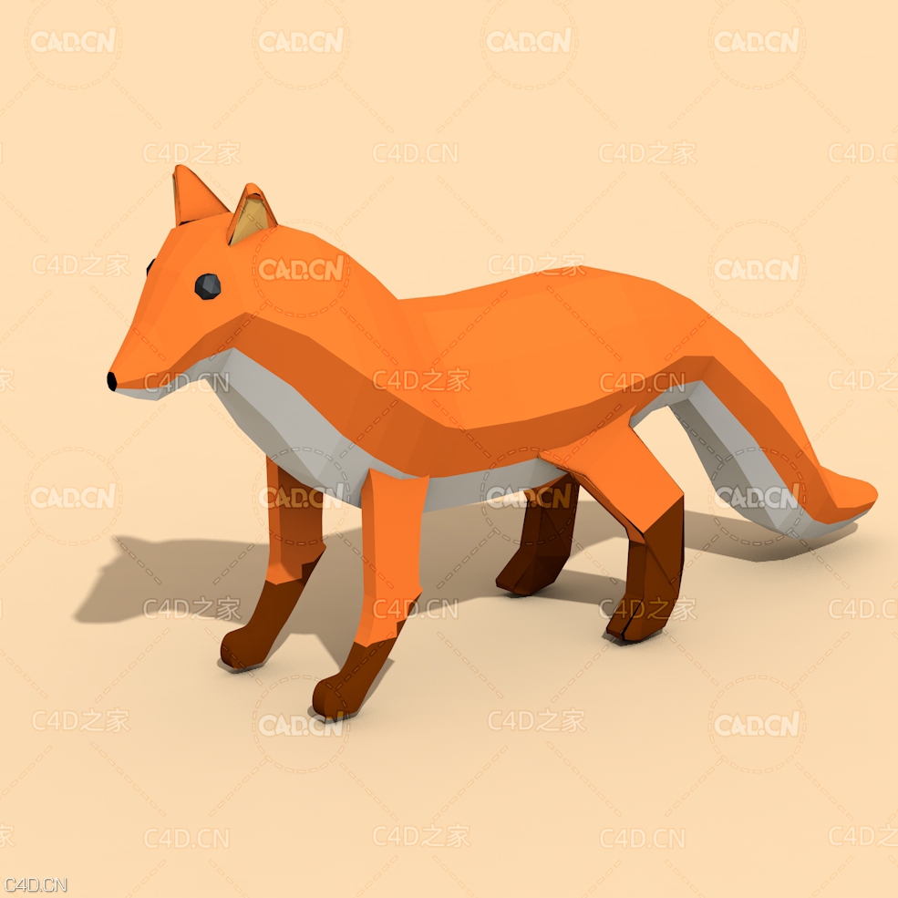 低面多边形卡通火狐狸C4D模型 Fox 3d model - C4D之家 - Fox-LP.jpg