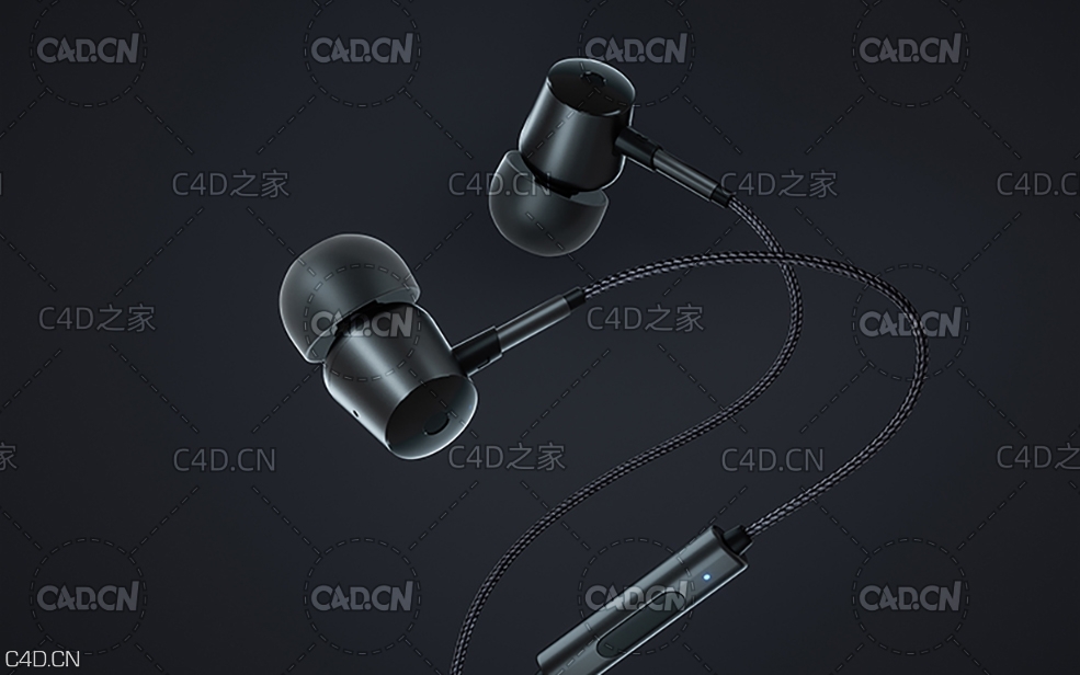 C4D OCTANE黑色耳塞式耳机模型 headset