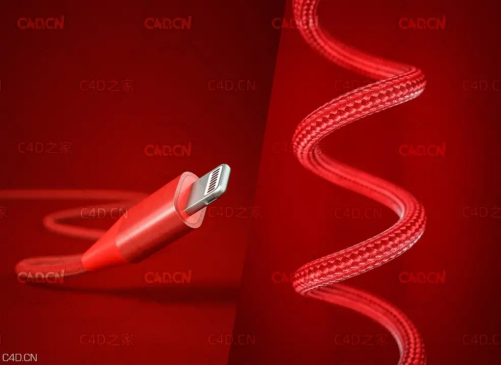 C4D OCTANE苹果手机数据线充电线模型