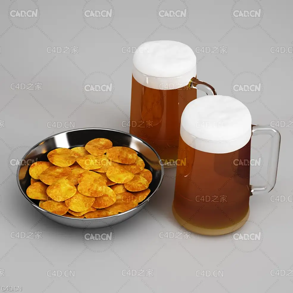 扎啤薯片C4D模型 Draft beer