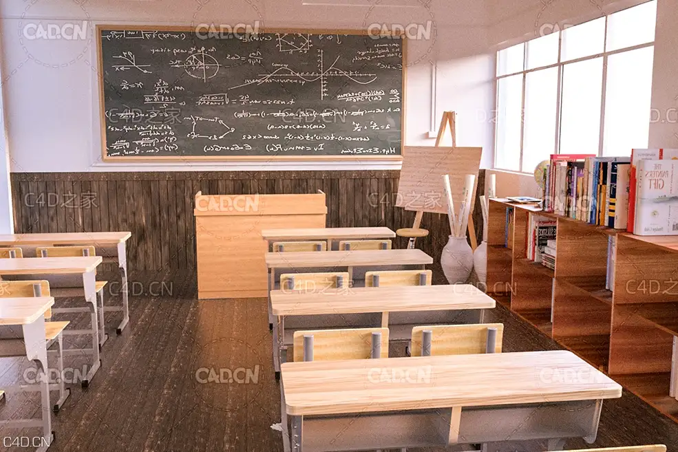 C4D OCTANE学校教室课堂室内模型