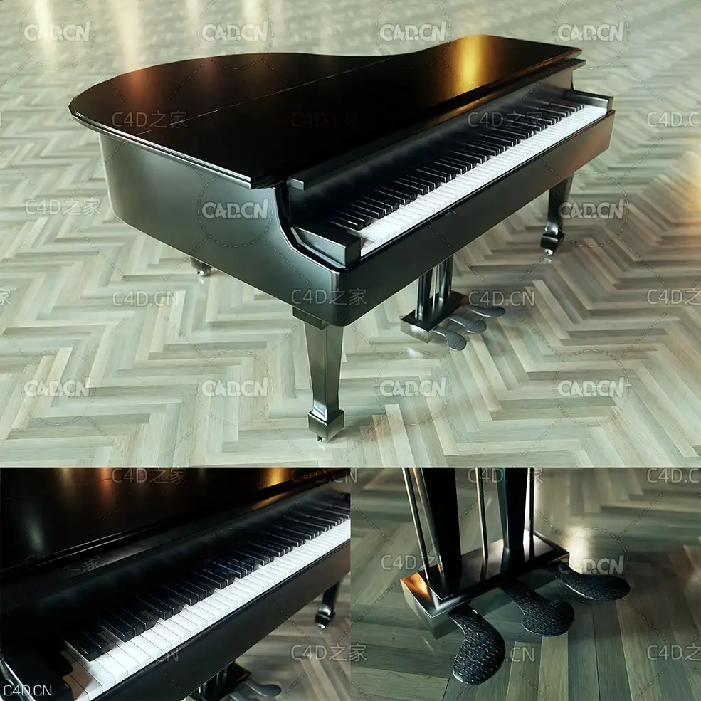 专业三角钢琴C4D模型 piano