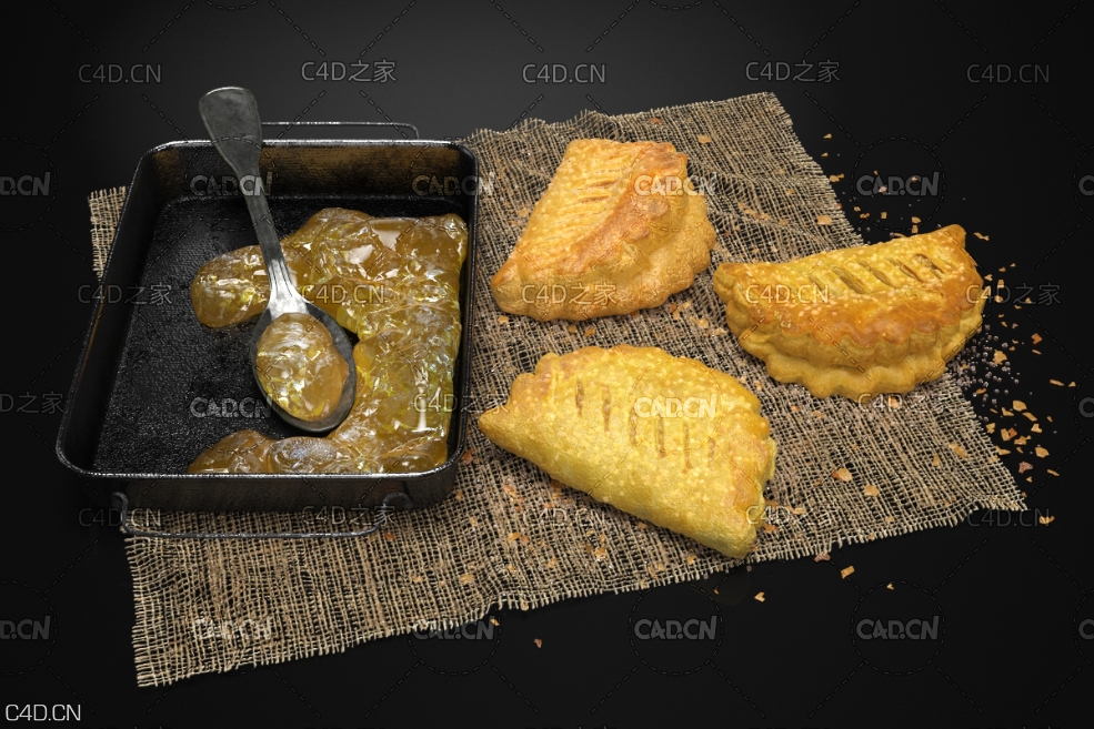 C4D食品食物模型馅饼煎饺烧饼酥饼炸黄金角苹果派 - C4D之家 - AM217_001.jpg