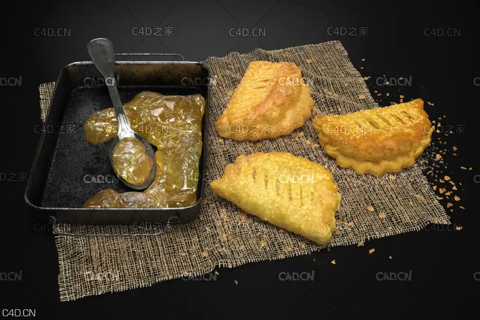 C4D食品食物模型馅饼煎饺烧饼酥饼炸黄金角苹果派 - C4D之家 - AM217_001.jpg