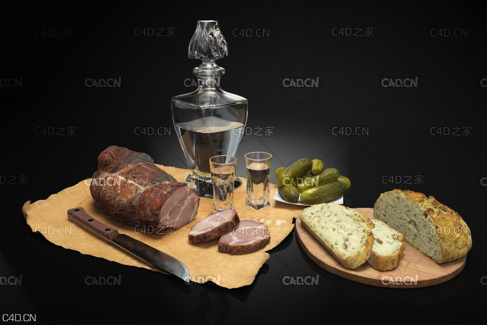 营养早餐食物烤肉面包食品C4D模型 food