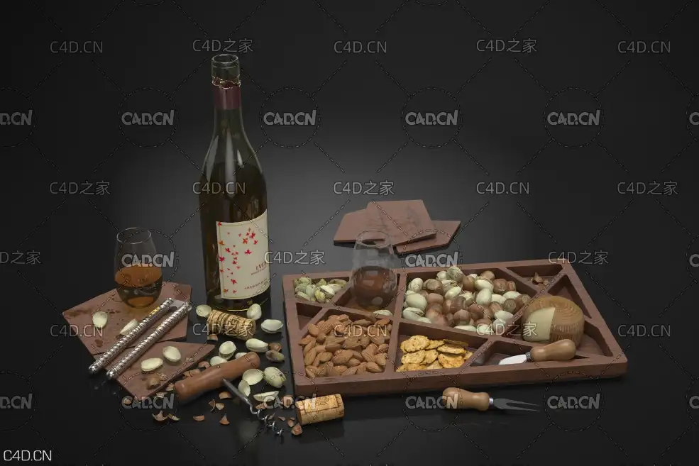 干果盘杏仁开心果榛子洋酒食品食物C4D模型 Food - C4D之家 - AM217_005.jpg