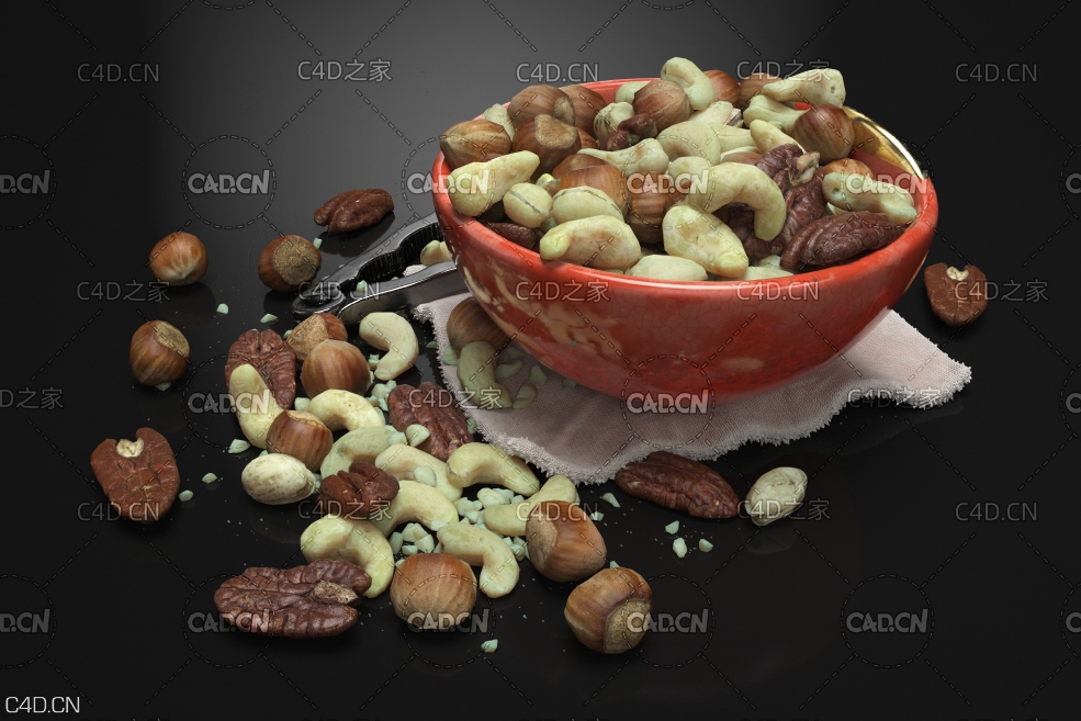 一碗干果零食C4D模型 Food 核桃仁榛子开心果腰果碗毛巾胡桃夹子 - C4D之家 - AM217_007.jpg