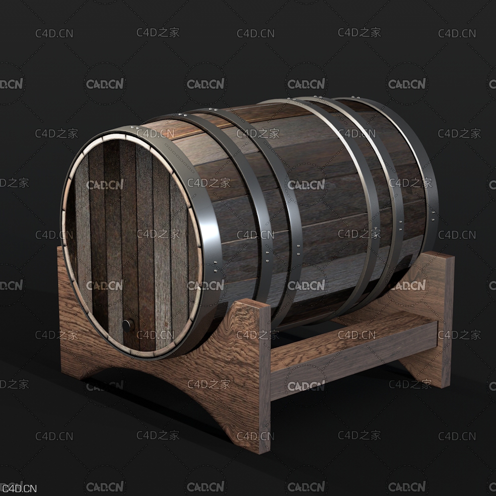 木桶酒桶C4D模型 barrel 3d model