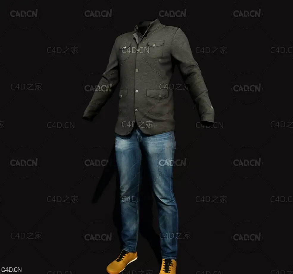 男装衬衣牛仔裤衣服休闲上衣裤子鞋子C4D Octane模型 clothes - C4D之家 - 20190908162645_13816.jpg
