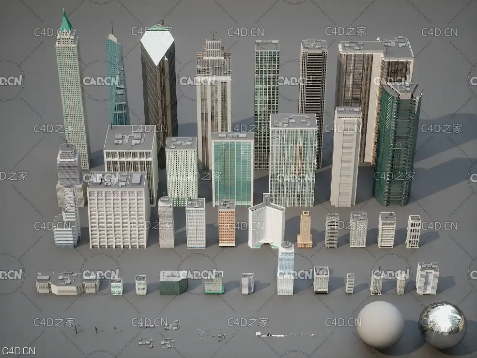 37个城市街道楼房建筑C4D模型 Gumroad – ROBOT BLOCKS Urban Kitbash V1
