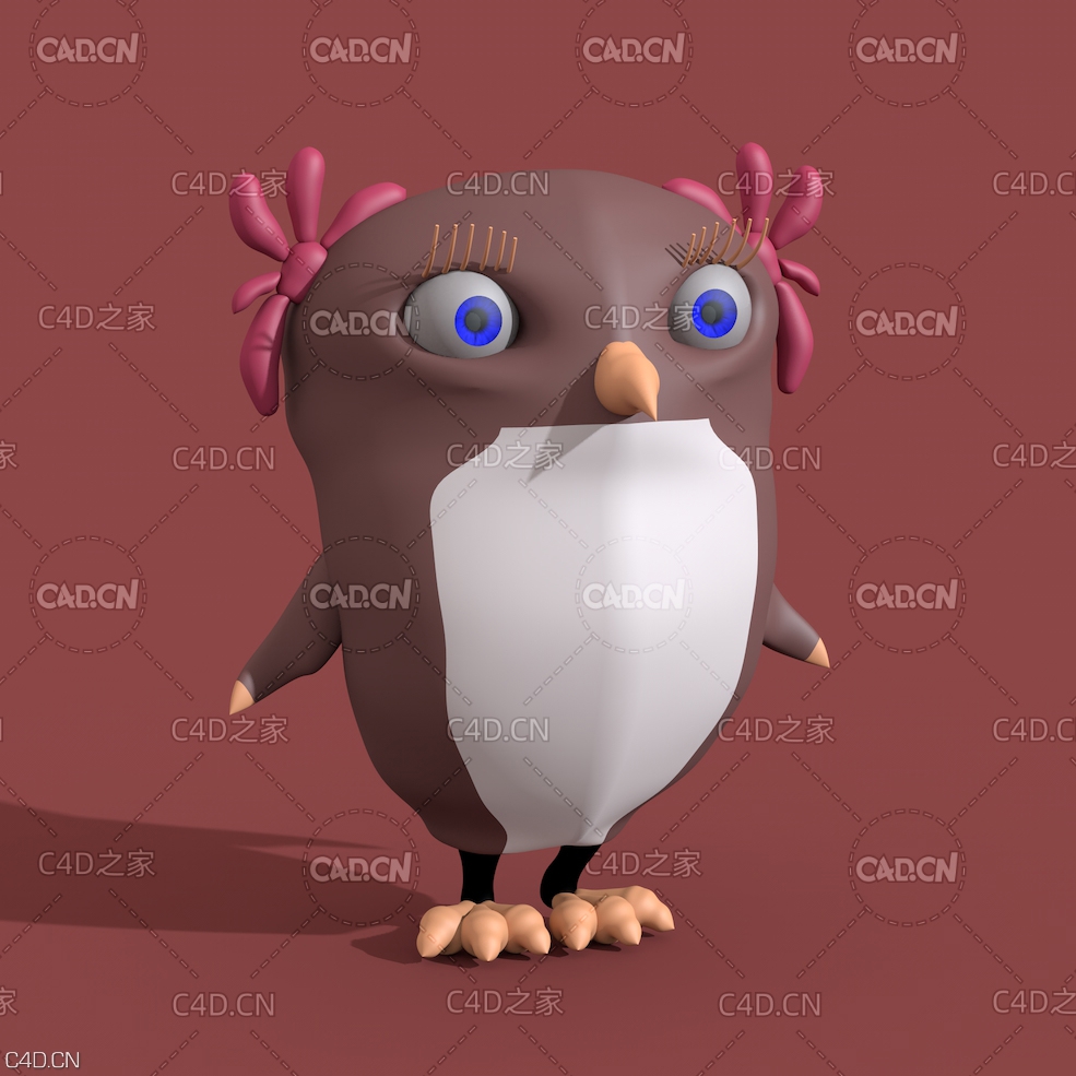 卡通猫头鹰角色C4D模型 owl 3d model - C4D之家 - rosi.jpg