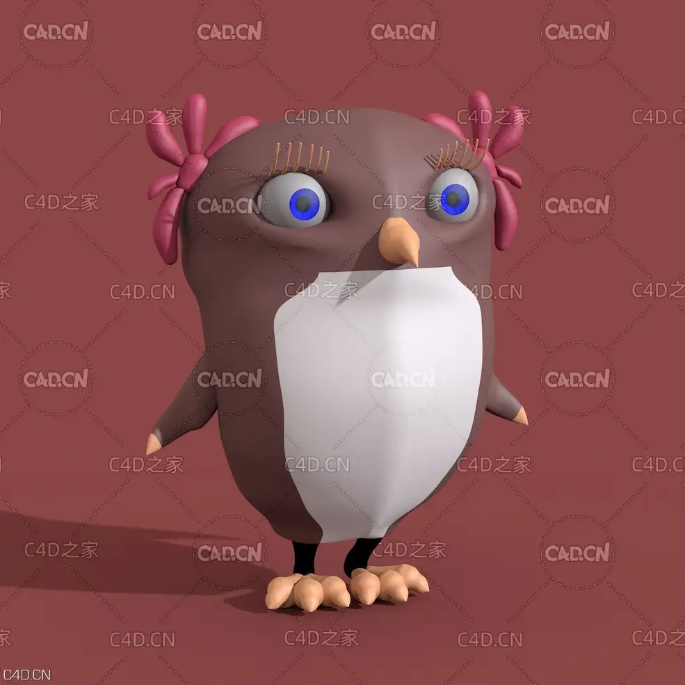 卡通猫头鹰角色C4D模型 owl 3d model