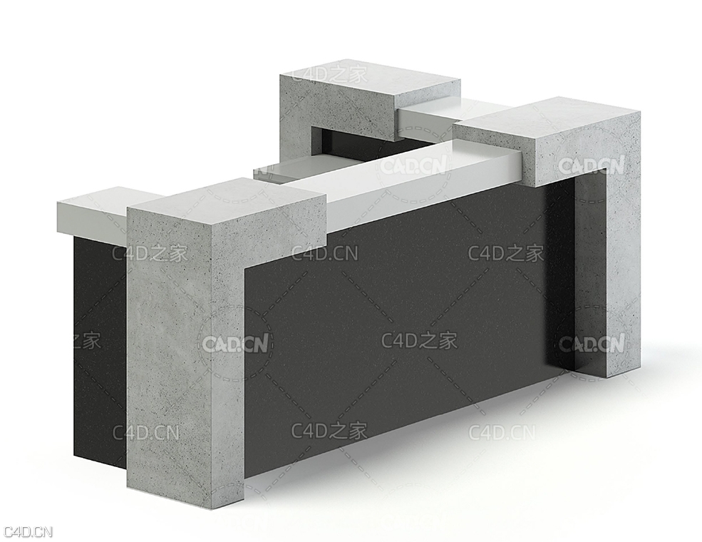 灰色大理石接待台模型 Black and Grey Reception Desk 3D Model