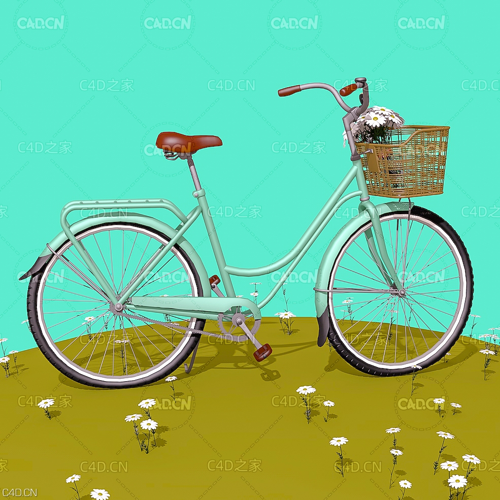 脚踏车单车女士自行车C4D模型 bicycle - C4D之家 - C4D复古公主自行车模型-Retro-bike.jpg