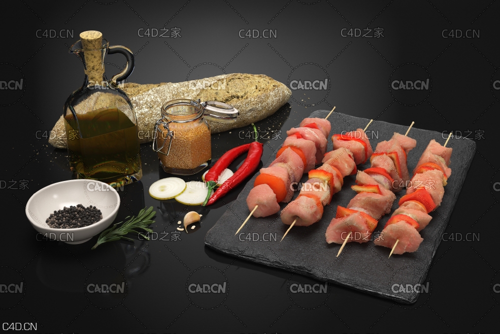 辣椒肉串烤串C4D模型 skewer 3d model