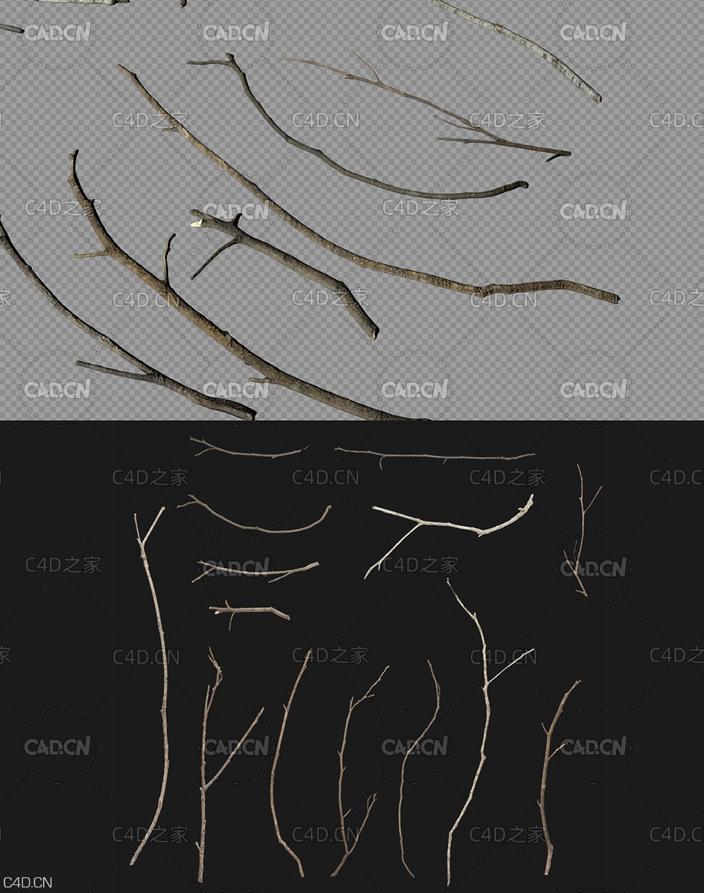 干树枝枯树枝C4D OCTANE模型 wood twig