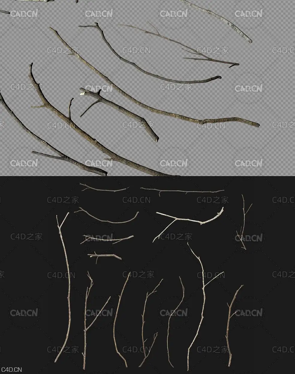 干树枝枯树枝C4D OCTANE模型 wood twig