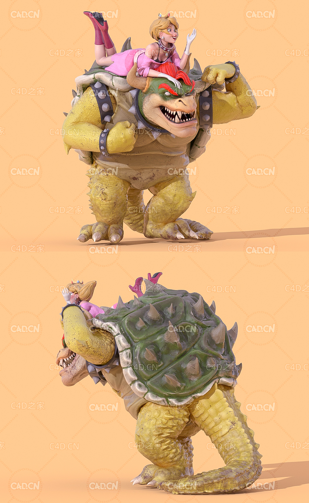 C4D鳄龟背上的金发女郎卡通角色模型 Snapping turtle