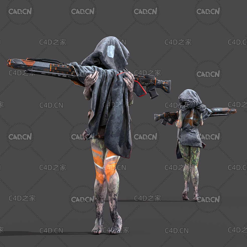 蒙头的女狙击手未来战士科幻武器C4D模型 Female sniper - C4D之家 - C4D未来战士科幻女狙击手模型.jpg