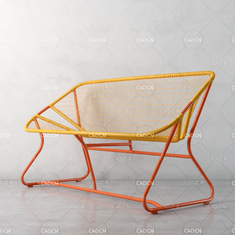铁丝网椅镂空椅双人网格编织椅C4D模型 Barbed wire chair