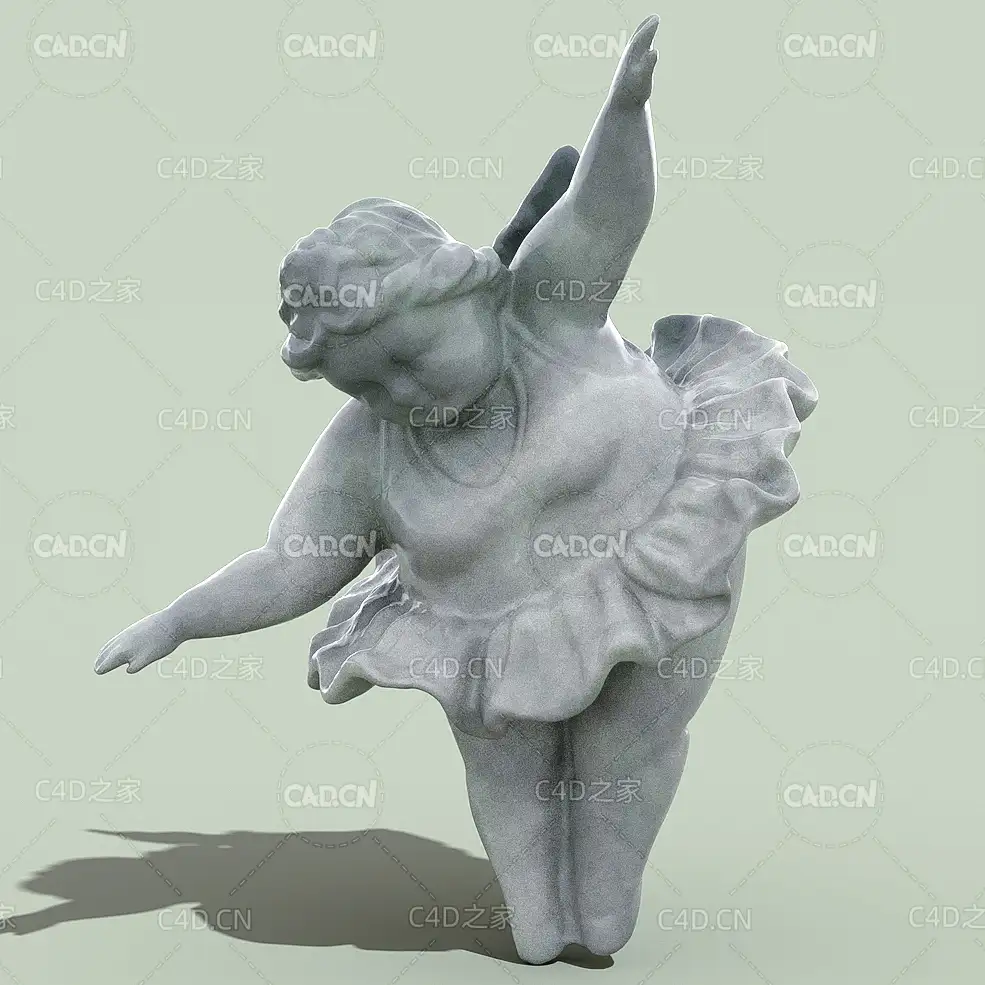 跳芭蕾舞的小天使雕塑模型 Little angel dancing ballet c4d model
