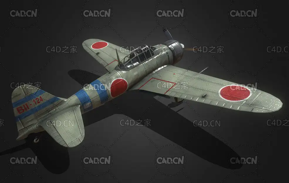 日本A6M2轰炸机第二次世界大战飞机C4D模型 bomber 3d model - C4D之家 - 51.jpg