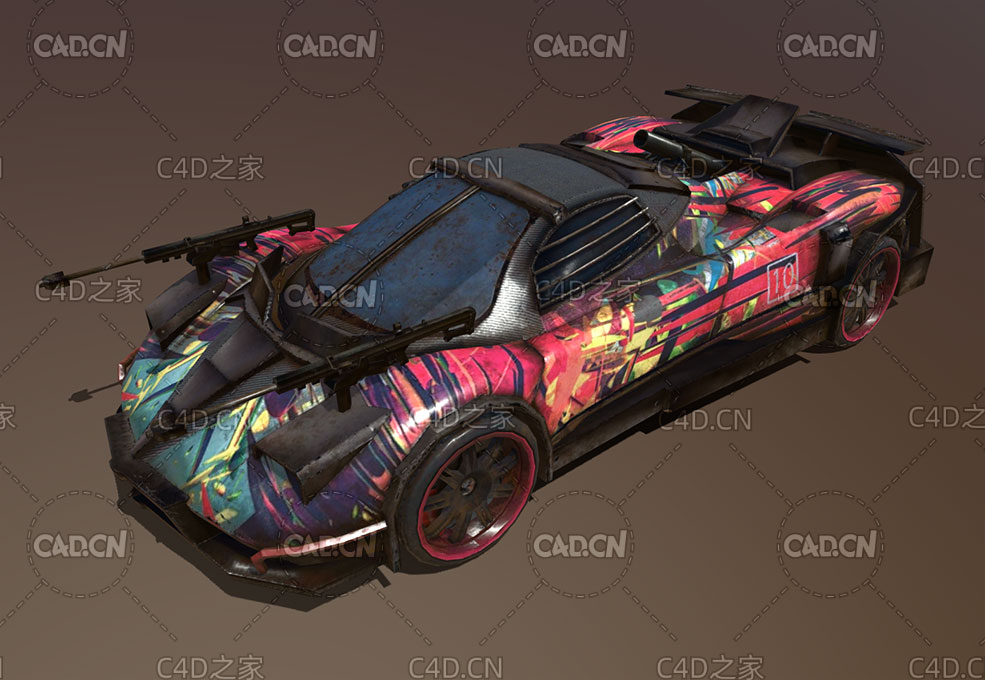 帕加尼Zonda非主流涂鸦射击车C4D模型 Pagani Zonda car 3d model