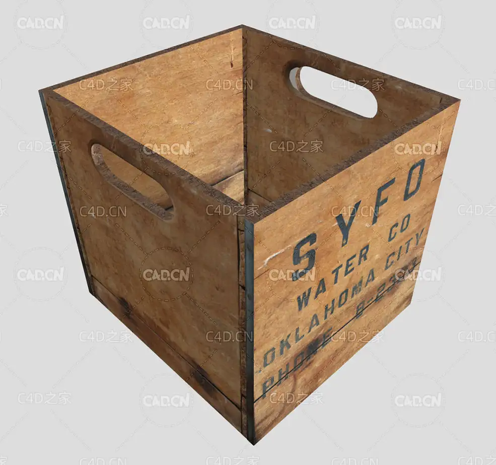破旧的方型旧木箱C4D模型 Old wooden box