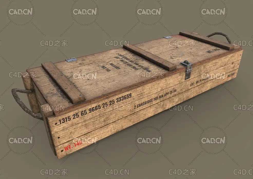 木箱军械箱C4D模型 Old wooden box 3d model