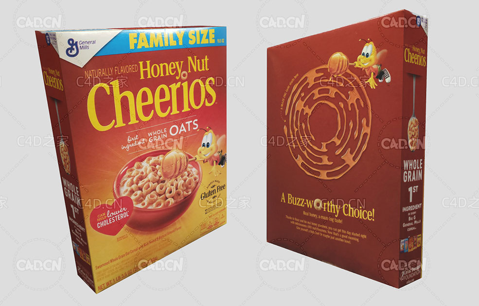 蜂蜜坚果麦片包装盒C4D模型 noney nut cheerios