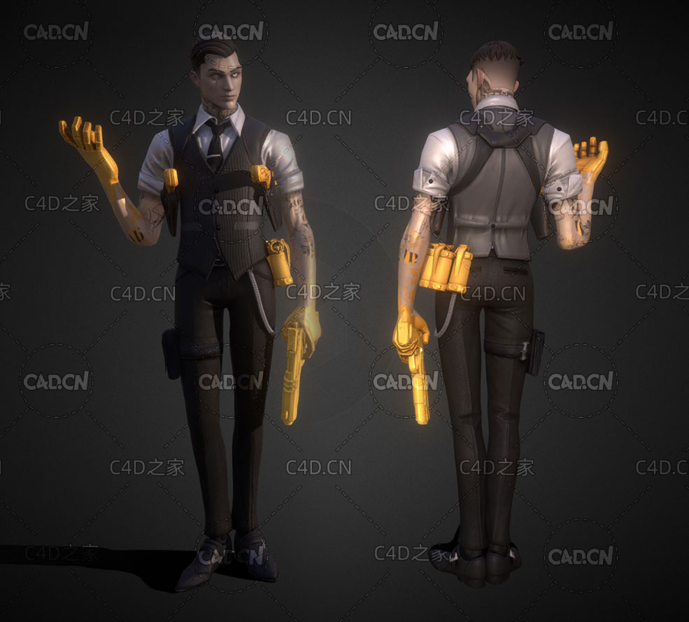 纹身的年轻男杀手卡通人物C4D模型 Cartoon character