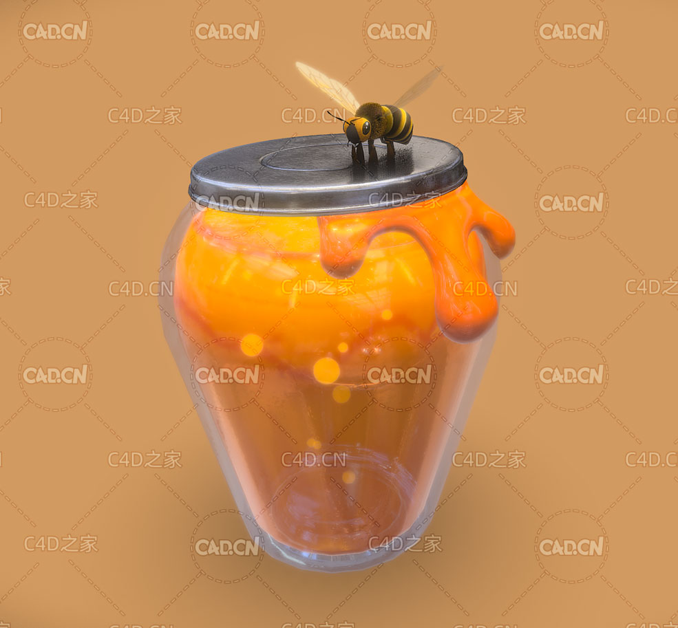蜂蜜罐子上的蜜蜂卡通C4D模型 bee