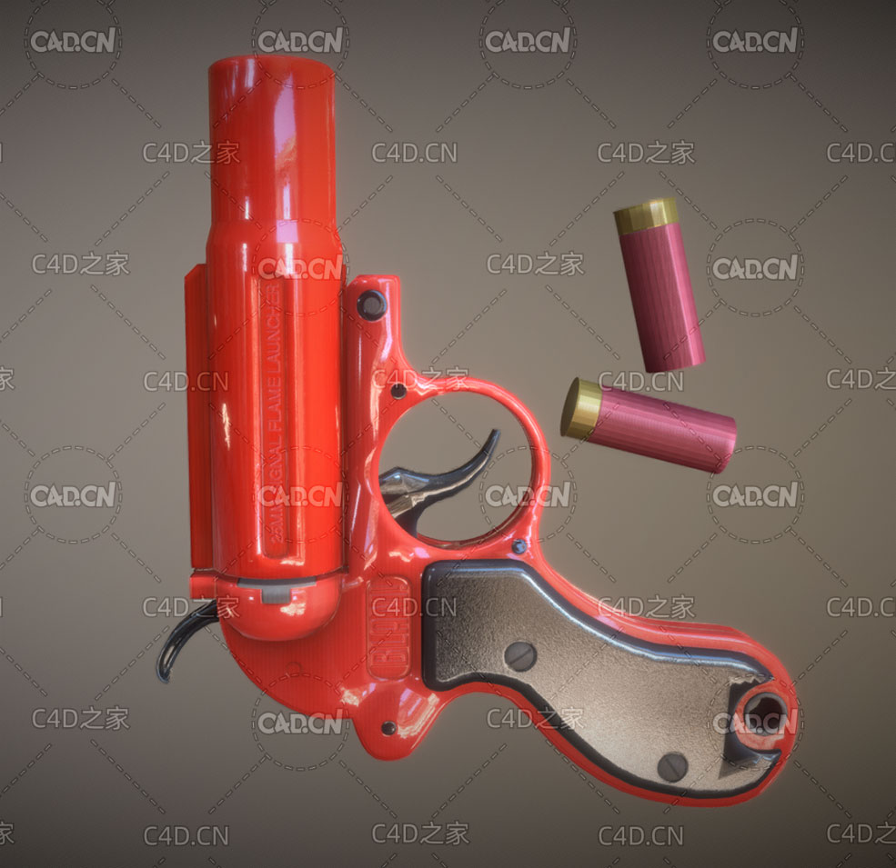 红色手枪火焰枪C4D模型 pistol
