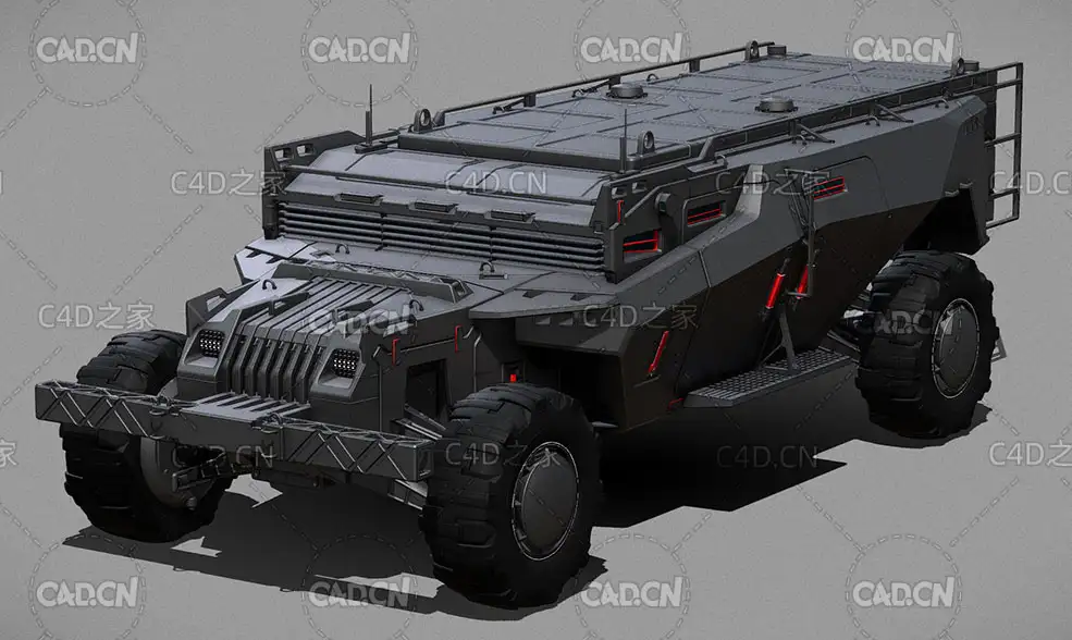 轮式黑色武装战车C4D模型 Armed chariot