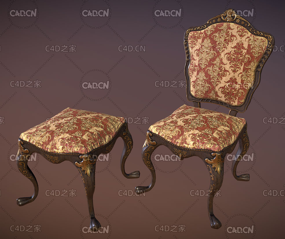 低面欧美餐椅凳子C4D模型 Dining chair stool - C4D之家 - 95.jpg