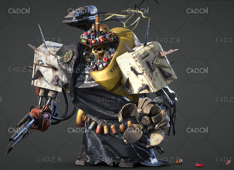 挂满垃圾的科幻骷髅战士C4D模型 Skeleton Warrior - C4D之家 - 99-1.jpg