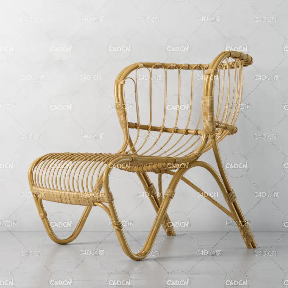 藤艺家具藤条编织懒人椅单人椅C4D模型 chair 3d model