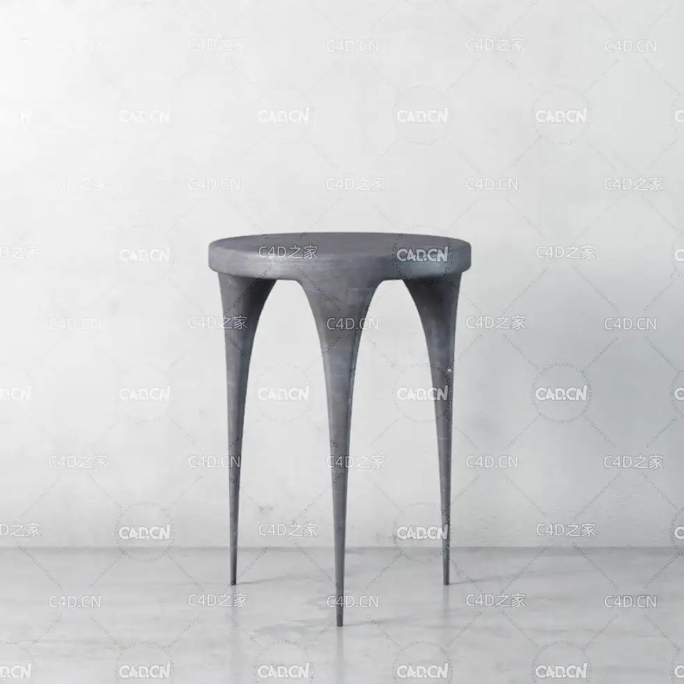 三腿简约凳子C4D模型 chair 3d model