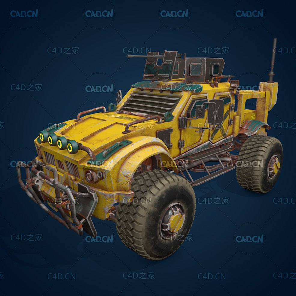 锈迹斑斑的黄色武装越野汽车C4D模型 - C4D之家 - 03-2.jpg