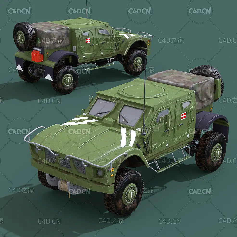 军用汽车越野车吉普车C4D模型